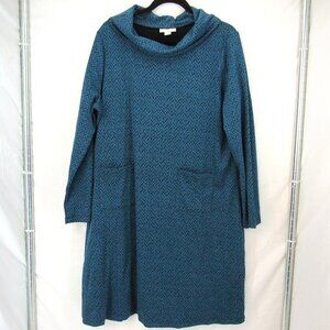 Appleseed's Women's Blue/Black Shift Dress Long Sleeve Knee Length Pockets XL